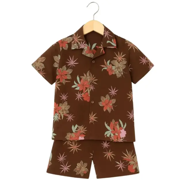 Brown Tropical Floral Co-ord Set for Boys