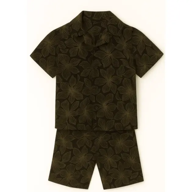 Black Golden Floral Co-ord Set for Boys